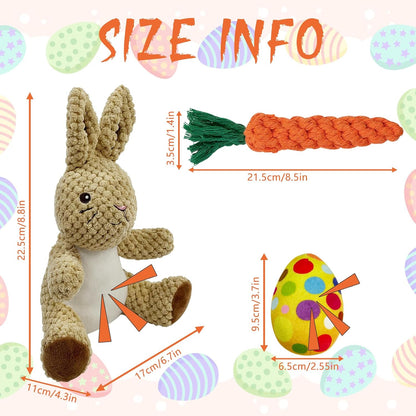 4PCS Easter Dog Toys – Bunny, Egg & Carrot Plush Set