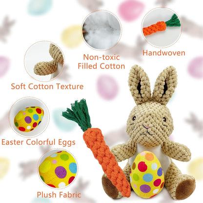 4PCS Easter Dog Toys – Bunny, Egg & Carrot Plush Set
