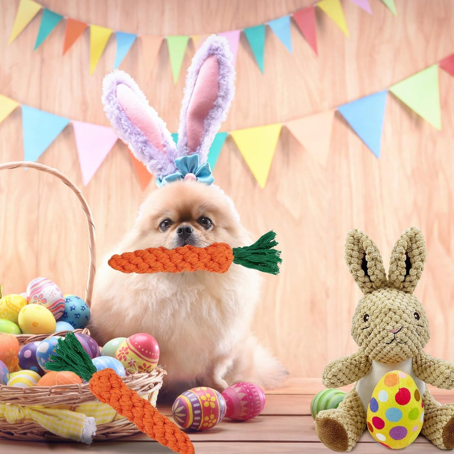 4PCS Easter Dog Toys – Bunny, Egg & Carrot Plush Set