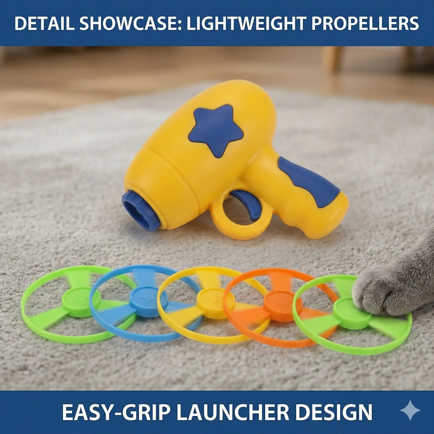 Furongpet™ 6 Pcs Cat Fetch Toy Set with Launcher Gun & Flying Disc