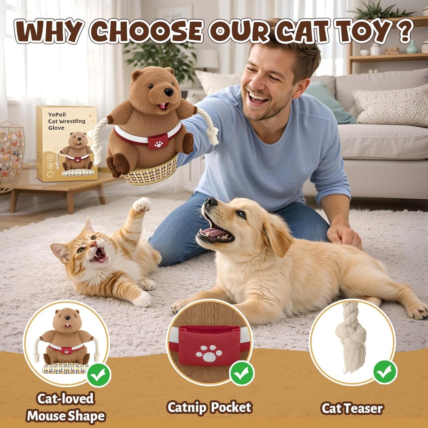 Furongpet™ Wall-Mounted Cat Scratching Pad with Toy Mouse