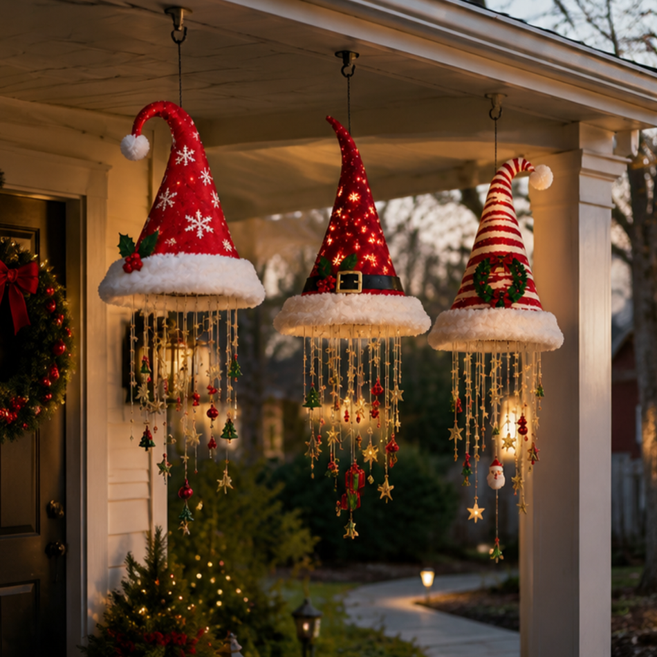 🎅 Lighted Santa Hat Hanging Chandelier 🎄 | 5 Styles Warm LED Christmas String Light