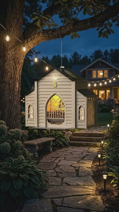 Church-Shaped Metal Bird Feeder with Solar Light
