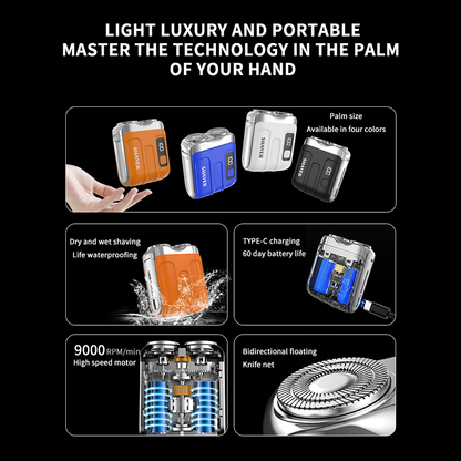 Portable Mini Electric Shaver, Magnetic Head Fast Charge
