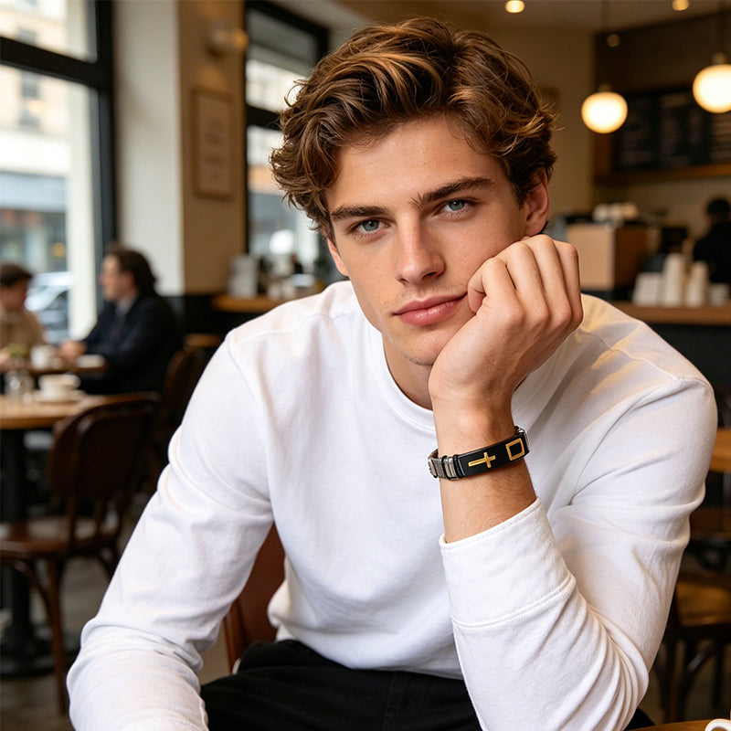 Men's Cross Bracelet – Adjustable Mesh Bracelet with Modern Design