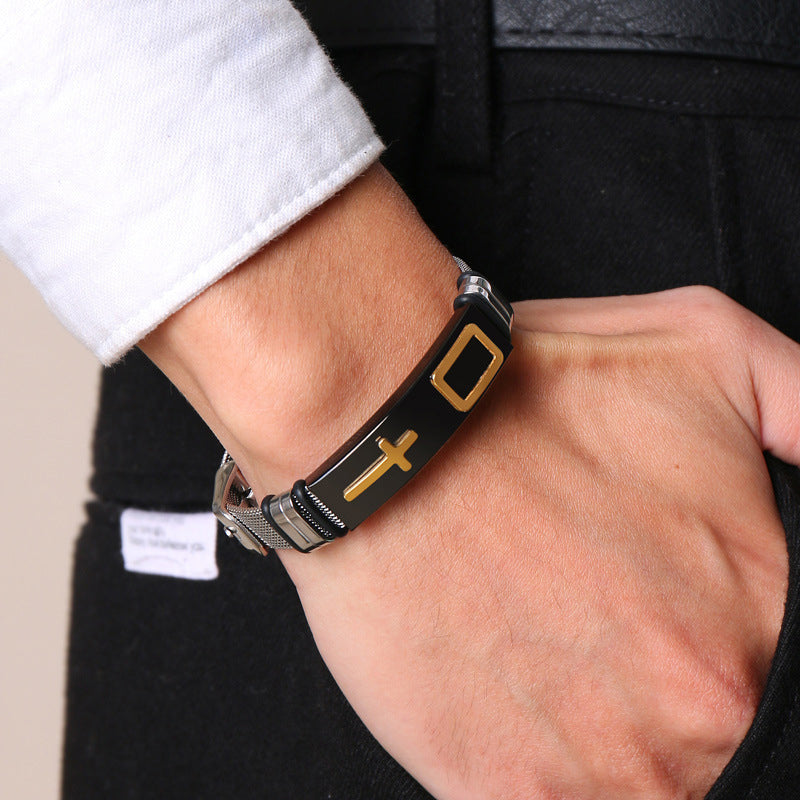 Men's Cross Bracelet – Adjustable Mesh Bracelet with Modern Design