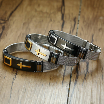 Men's Cross Bracelet – Adjustable Mesh Bracelet with Modern Design
