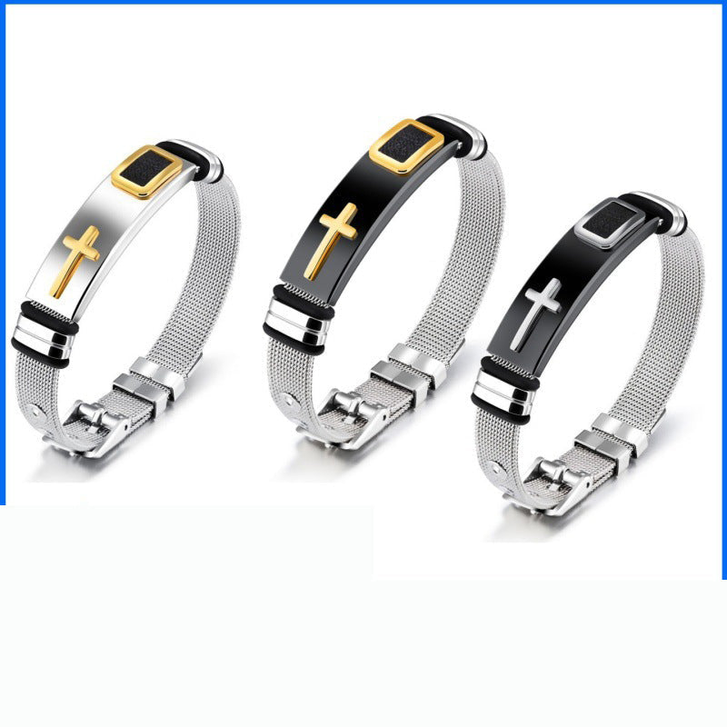 Men's Cross Bracelet – Adjustable Mesh Bracelet with Modern Design