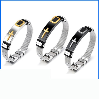 Men's Cross Bracelet – Adjustable Mesh Bracelet with Modern Design