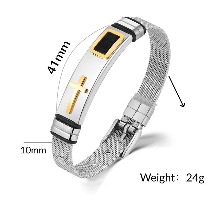 Men's Cross Bracelet – Adjustable Mesh Bracelet with Modern Design