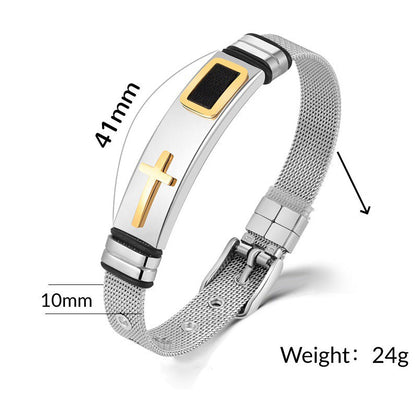 Men's Cross Bracelet – Adjustable Mesh Bracelet with Modern Design