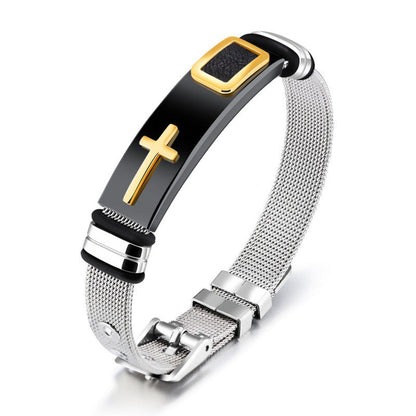 Men's Cross Bracelet – Adjustable Mesh Bracelet with Modern Design