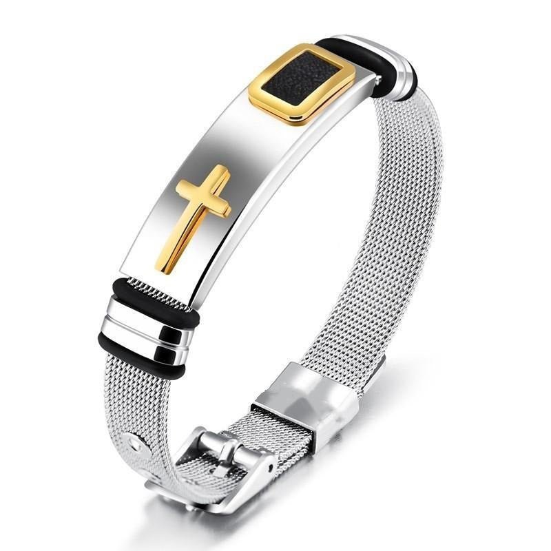 Men's Cross Bracelet – Adjustable Mesh Bracelet with Modern Design
