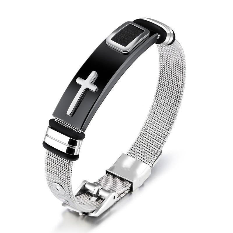 Men's Cross Bracelet – Adjustable Mesh Bracelet with Modern Design