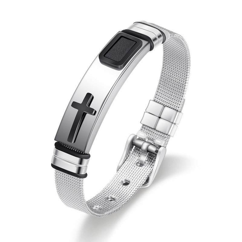 Men's Cross Bracelet – Adjustable Mesh Bracelet with Modern Design