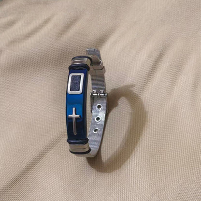 Men's Cross Bracelet – Adjustable Mesh Bracelet with Modern Design