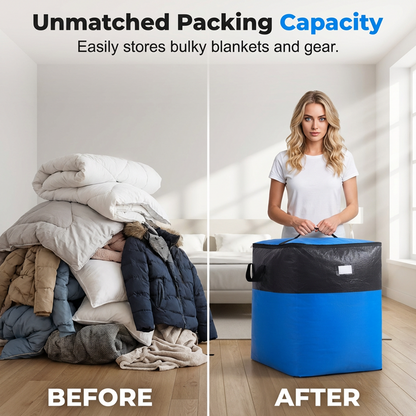 Foldable Zipper Storage Moving Bag – Durable Handles, Space-Saving, Reusable & Easy-Clean