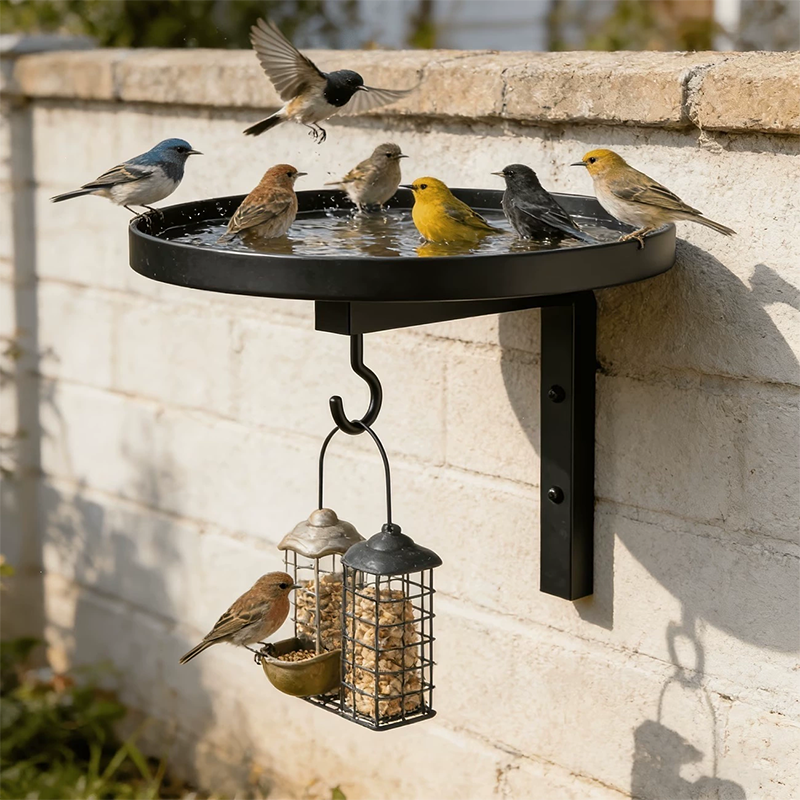 Bronze Wall-Mount Metal Bird Bath