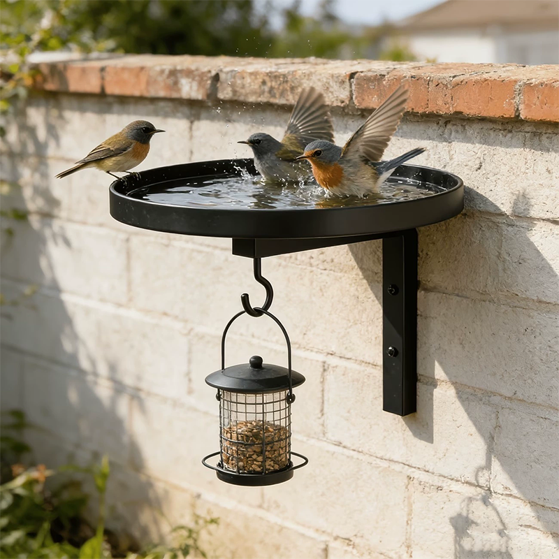 Bronze Wall-Mount Metal Bird Bath