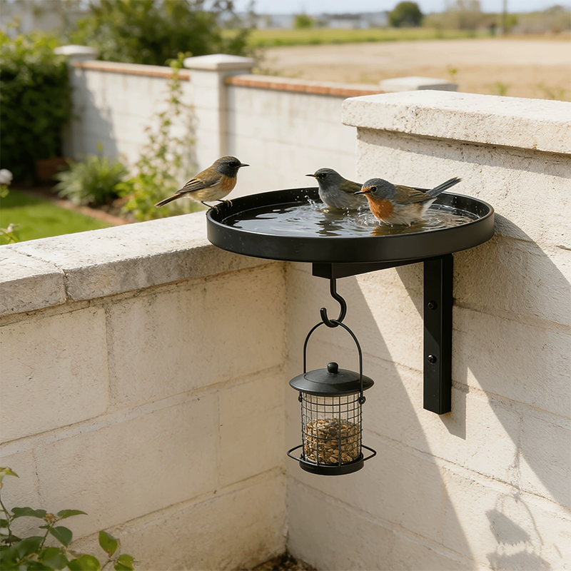 Bronze Wall-Mount Metal Bird Bath