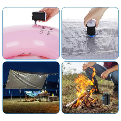 Chargeable Camping Air Pump – Compact Multi-Nozzle, Fast Inflation, Built-In LED