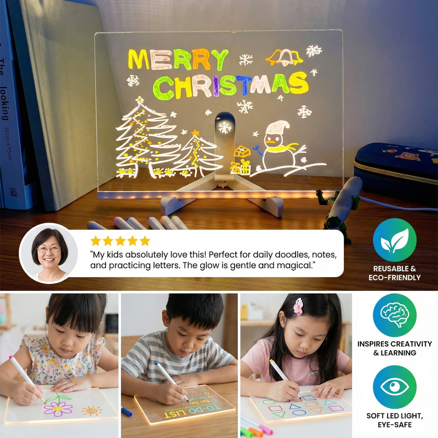 LED Writing Board for Kids – Reusable Light-Up Drawing & Learning Pad