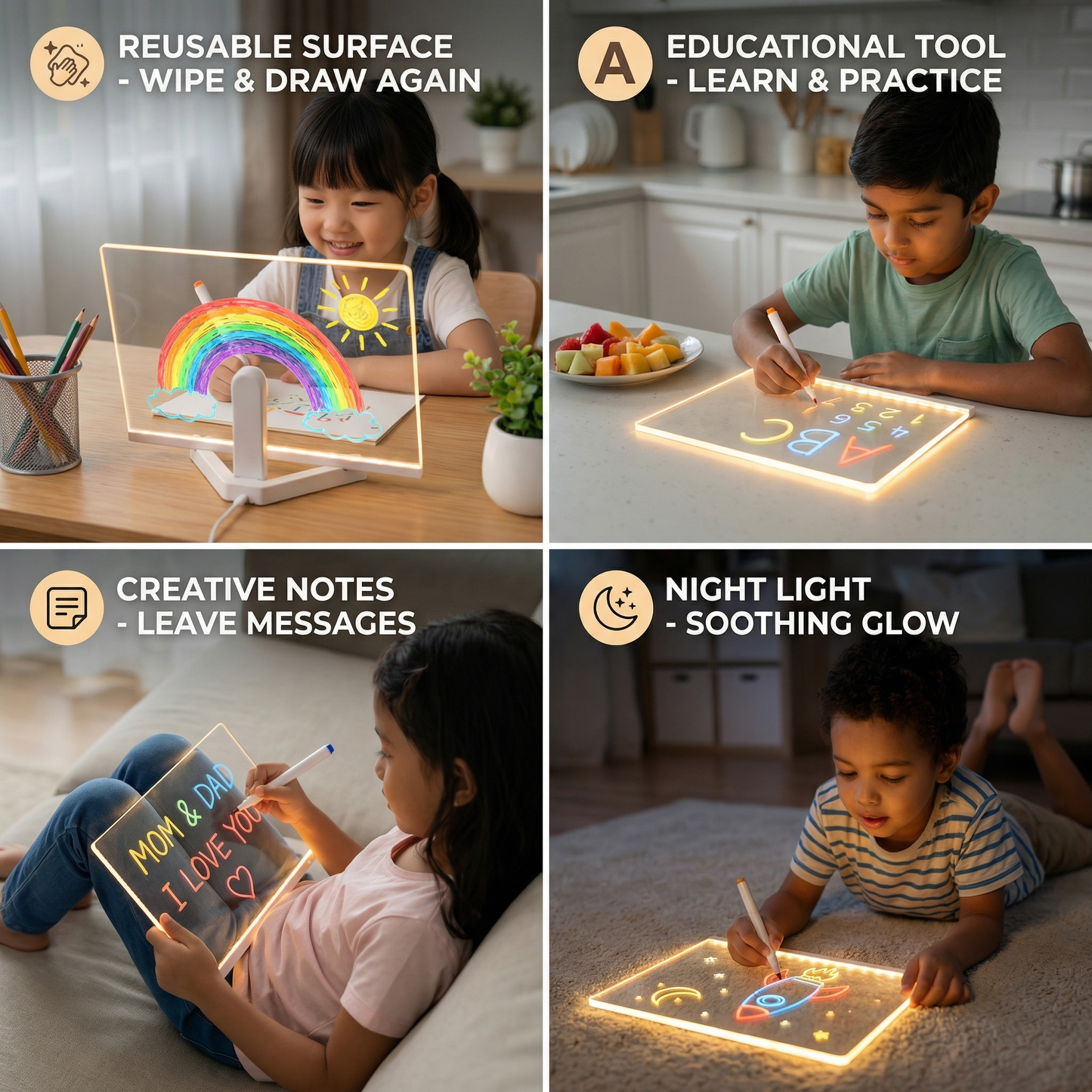 LED Writing Board for Kids – Reusable Light-Up Drawing & Learning Pad